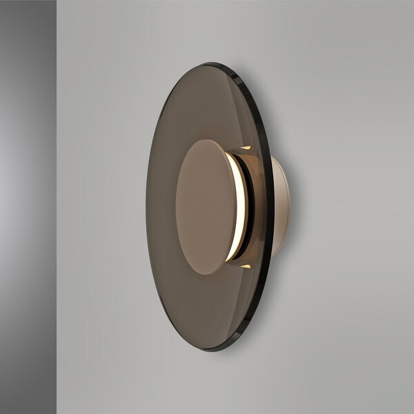 PURE Aplică LED Moon, bronz, Ø 32 cm, sticlă/aluminiu, reglabil, Bronz / Alamă Veche, Camera de zi / sufragerie, Sticlă, Modern