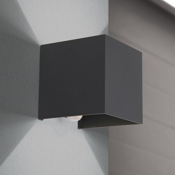 ORION Aplică LED pentru exterior Cube-S, antracit, metal, senzor, Negru, Aluminiu, Modern, Priză de perete sus / jos