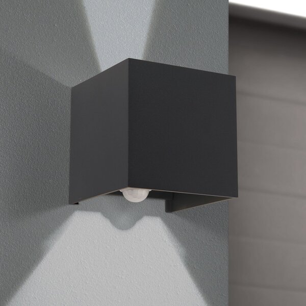 ORION Aplică LED pentru exterior Cube-S, antracit, metal, senzor, Negru, Aluminiu, Modern, Priză de perete sus / jos