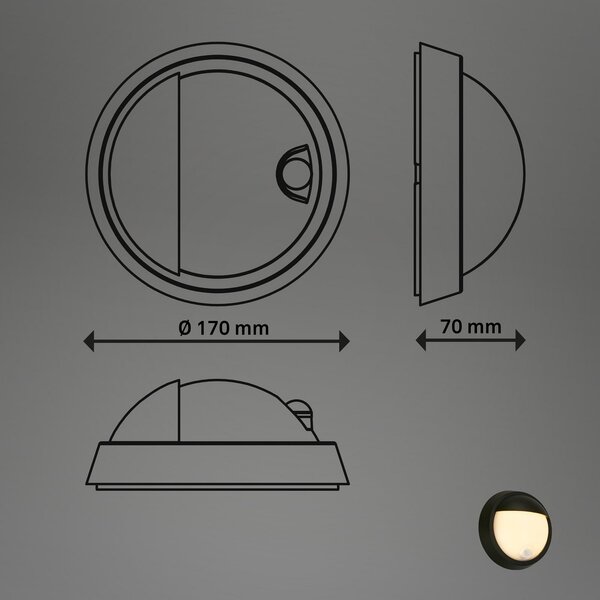 Briloner LED reîncărcabilă lampă de perete în aer liber 3785015 negru senzor mișcare, Negru, Plastic, Modern