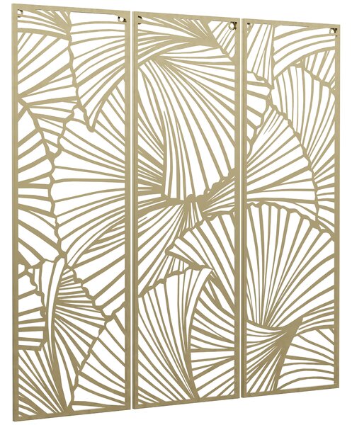 HOMCOM Decor de perete din metal , 3 piese, frunze de ginkgo aurii, 30 x 90 cm | AOSOM RO