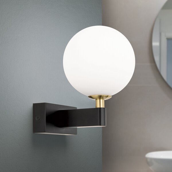 ORION Aplică Mara, negru, sticlă, 17,5 cm înălțime, G9, IP44, reglabil, Negru, Camera de zi / sufragerie, Sticlă, Modern