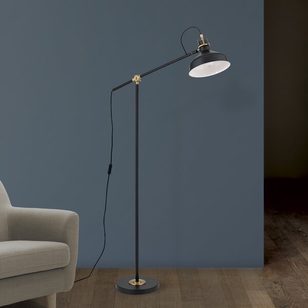 ORION Lampă de podea Schiller, negru, metal, 153 cm, reglabilă, Negru, Camera de zi / sufragerie, Metal, Modern, Umbrelă în picioare