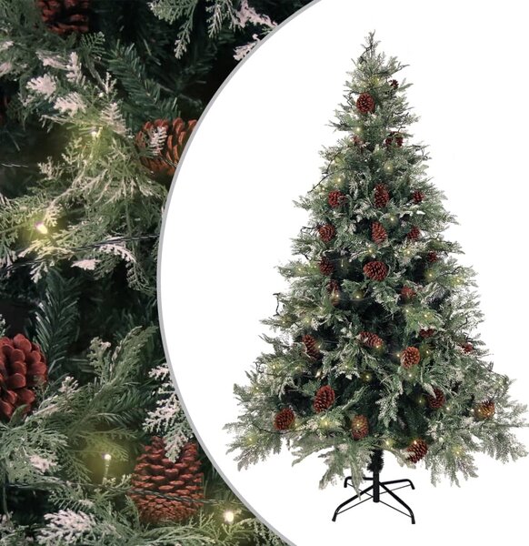 Brad Crăciun pre-iluminat conuri de pin verde/alb 120 cm PVC/PE