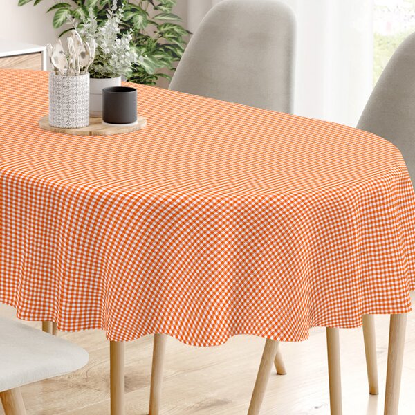 Goldea față de masă decorativă menorca - carouri mici portocalii și albe - ovală 130 x 180 cm