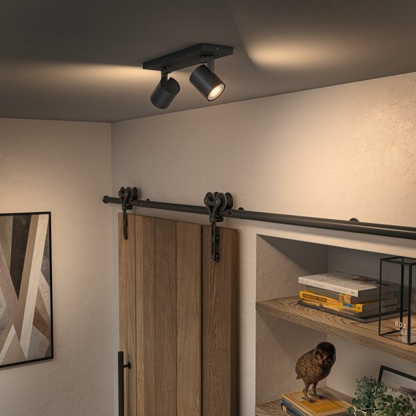 Philips Hue Runner LED spotlight, 2 lumini, comutator dimmer, negru, reglabil, Negru, Camera de zi / sufragerie, Aluminiu, Modern