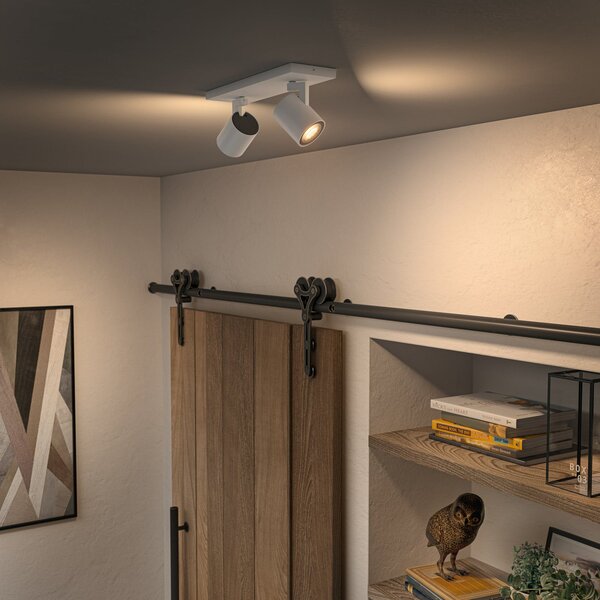 Philips Hue LED Spot Runner, 2 becuri, comutator cu variator de intensitate, alb, reglabil, Alb, Camera de zi / sufragerie, Aluminiu, Modern