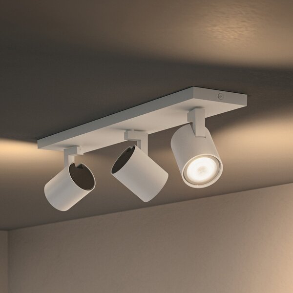 Philips Hue Spot LED Runner, 3 becuri, comutator de intensitate, alb, reglabil, Alb, Camera de zi / sufragerie, Aluminiu, Modern