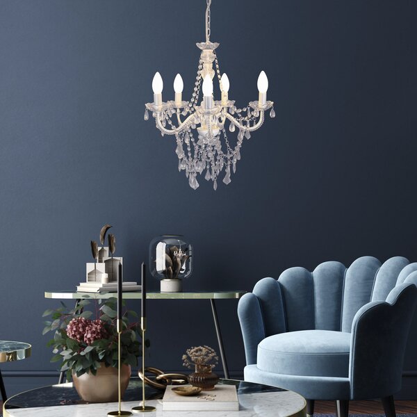 Näve Candelabru Cecilia, alb, fier/acrilic, Ø 52 cm, 5 lumini., reglabil, Alb, Camera de zi / sufragerie, Metal
