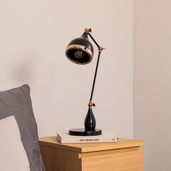 Opviq Lampa de masă Yildo 7015, negru/cupru, metal, înălțime 50 cm, Negru, Camera de zi / sufragerie, Metal