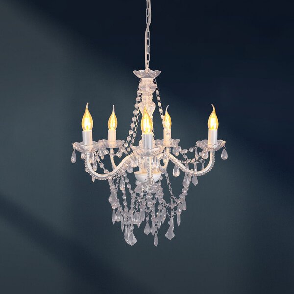 Näve Candelabru Cecilia, alb, fier/acrilic, Ø 52 cm, 5 lumini., reglabil, Alb, Camera de zi / sufragerie, Metal