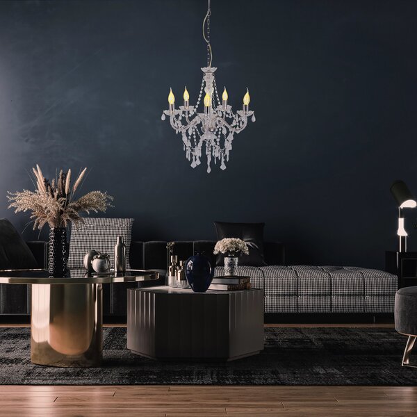 Näve Candelabru Cecilia, crom, fier/acrilic, Ø 52 cm, 5 lumini., reglabil, Metalic, Camera de zi / sufragerie, Metal