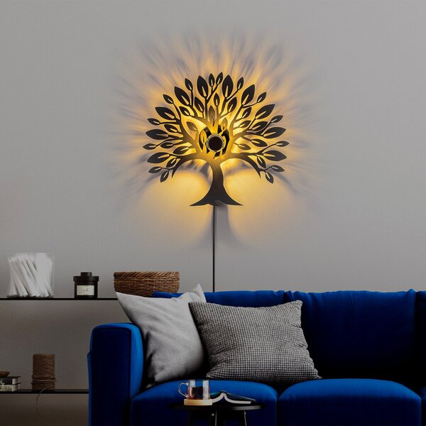 Opviq Aplică de perete Heart Tree V2, negru, metal, ștecher, întrerupător, Negru, Camera de zi / sufragerie, Metal, Modern