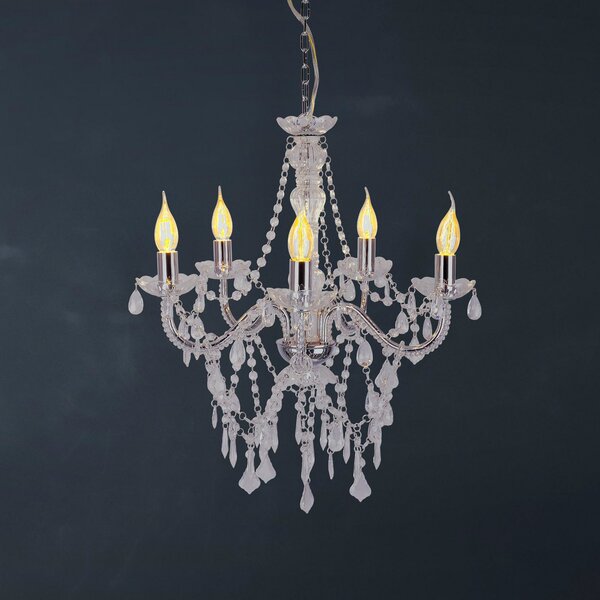 Näve Candelabru Cecilia, crom, fier/acrilic, Ø 52 cm, 5 lumini., reglabil, Metalic, Camera de zi / sufragerie, Metal