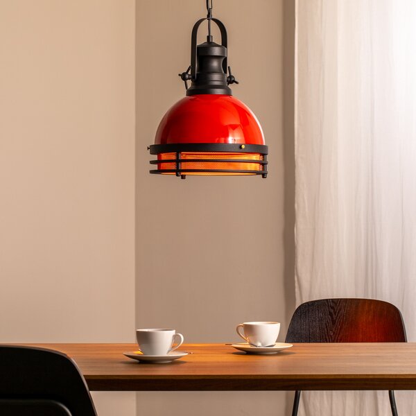 Opviq Lampă suspendată Saglam 3762, roșu/negru, fier, Ø 32 cm, reglabil, Roșu, Camera de zi / sufragerie, Metal, Design industrial