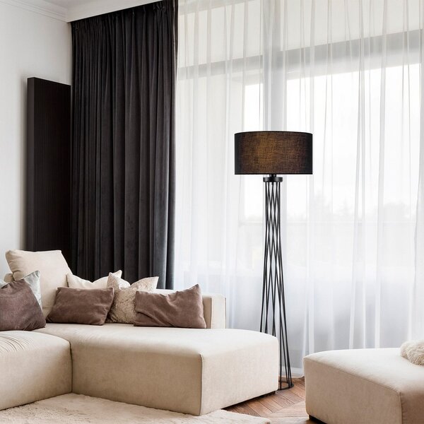 Opviq Lampadar Tall 13470, negru, pânză, înălțime 175 cm, Negru, Camera de zi / sufragerie, Țesătură / Textil