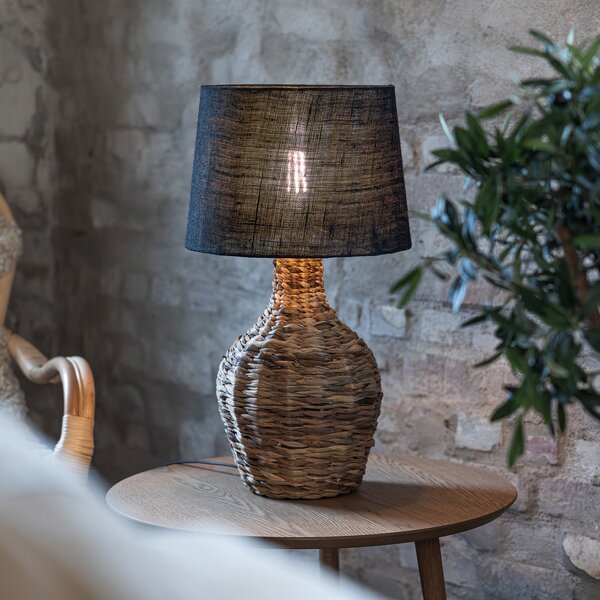 Markslöjd Lampa de masă Paglia, natur/negru, ratan/iută, înălțime 58 cm, Lemn, Camera de zi / sufragerie, Lemn