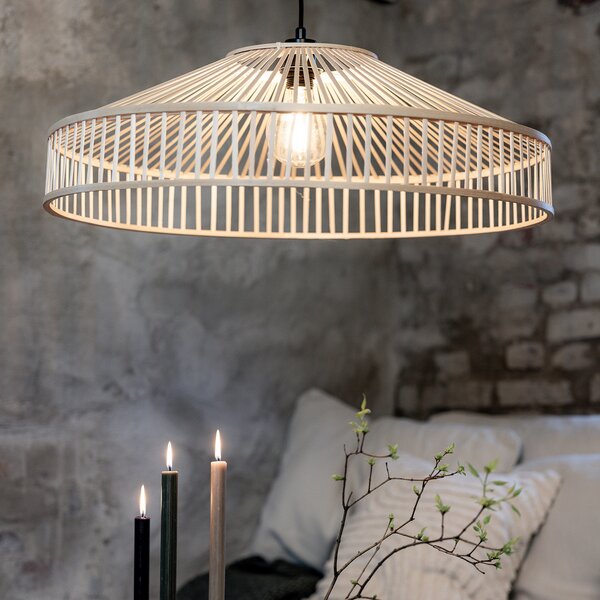 Markslöjd Lampă suspendată Tapa, cu ștecher, natur, bambus, Ø 70 cm, Lemn, Camera de zi / sufragerie, Bamboo