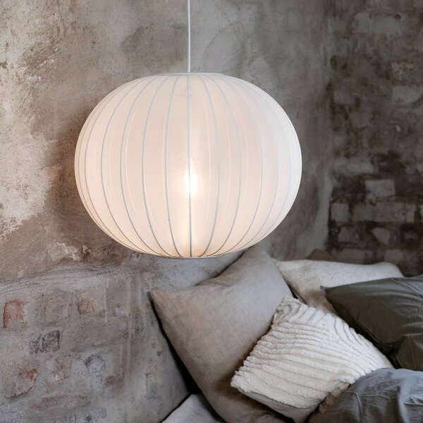 Markslöjd Lampă suspendată Florence, albă, Ø 50 cm, nailon, reglabil, Alb, Camera de zi / sufragerie, Țesătură / Textil, Scandinavă, glob