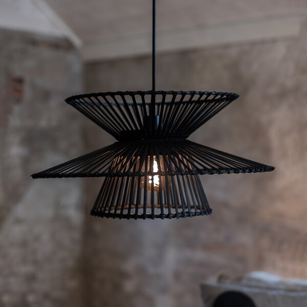 Markslöjd Lampă suspendată Duplici, negru, bambus, Ø 57 cm, E27, Negru, Camera de zi / sufragerie, Bamboo