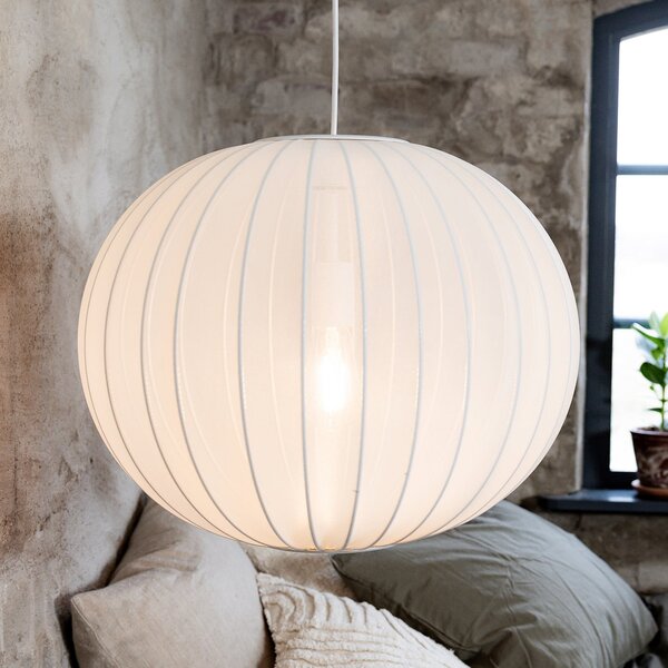 Markslöjd Lampă suspendată Florence, albă, Ø 50 cm, nailon, reglabil, Alb, Camera de zi / sufragerie, Țesătură / Textil, Scandinavă, glob