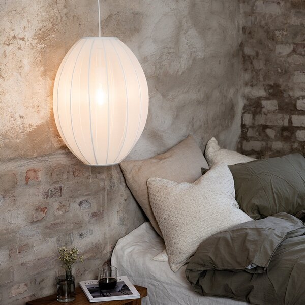 Markslöjd Lampă suspendată Florence, albă, Ø 40 cm, nailon, reglabil, Alb, Camera de zi / sufragerie, Țesătură / Textil, Scandinavă