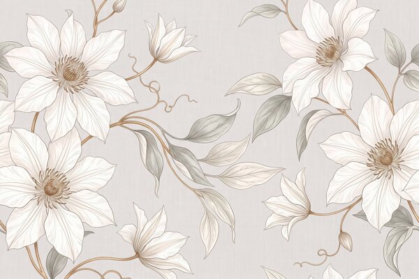 Tapet Flori botanice albe, elegante, cu ramuri delicate, Imagini de fundal unice, w10099 : Uwalls.ro
