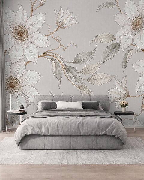 Tapet Flori botanice albe, elegante, cu ramuri delicate, Imagini de fundal unice, w10099 : Uwalls.ro