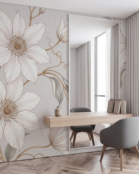 Tapet Flori botanice albe, elegante, cu ramuri delicate, Imagini de fundal unice, w10099 : Uwalls.ro