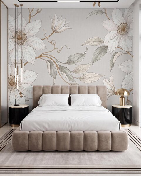 Tapet Flori botanice albe, elegante, cu ramuri delicate, Imagini de fundal unice, w10099 : Uwalls.ro