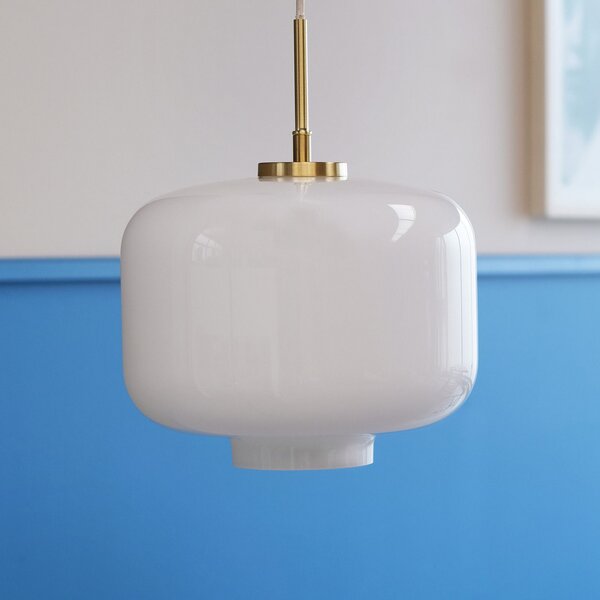 Dyberg Larsen Lampă suspendată Arp, culoare alamă, sticlă, Ø 30 cm, reglabil, Auriu / Alamă, Camera de zi / sufragerie, Sticlă, Design