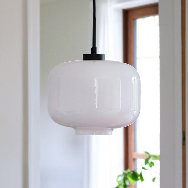 Dyberg Larsen Lampă suspendată Arp, albă, sticlă, Ø 30 cm, reglabil, Alb, Camera de zi / sufragerie, Sticlă, Design