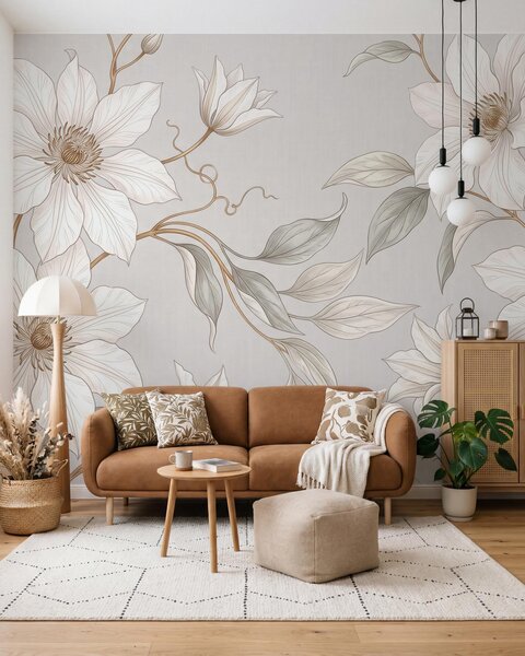 Tapet Flori botanice albe, elegante, cu ramuri delicate, Imagini de fundal unice, w10099 : Uwalls.ro