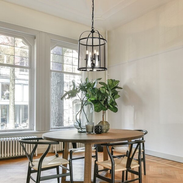 Steinhauer Lampă suspendată Pimpernel, Ø 32 cm, negru, sticlă gri fumuriu, reglabil, Negru, Hol, Metal, Antichitate
