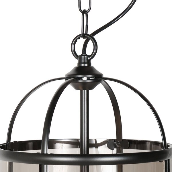 Steinhauer Lampă suspendată Pimpernel, Ø 23 cm, negru, sticlă gri fumuriu, reglabil, Negru, Hol, Metal, Antichitate