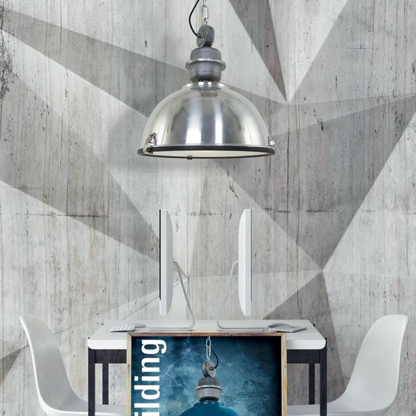 Steinhauer Lampă suspendată Bikkel, Ø 42 cm, culoare oțel, metal, sticlă, E27, reglabil, Metalic, Bucătărie, Metal, Design industrial