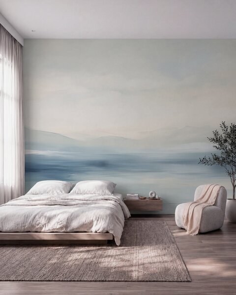 Tapet Minimalist peisaj de mare, Fototapet Acuarelă, w02409 : Uwalls.ro