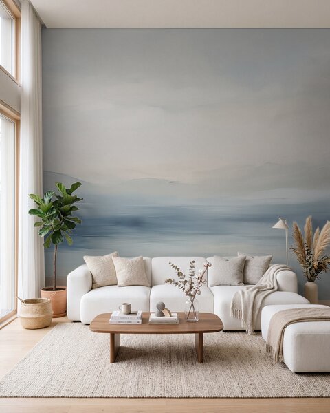 Tapet Minimalist peisaj de mare, Fototapet Acuarelă, w02409 : Uwalls.ro