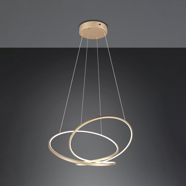 Trio Lighting Lampă suspendată cu LED Darvin lungime 84 cm, aurie, metal, CCT, reglabil, Auriu / Alamă, Camera de zi / sufragerie, Metal, Modern