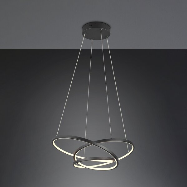 Trio Lighting Lampă suspendată cu LED Darvin lungime 64 cm negru mat metal CCT, reglabil, Negru, Camera de zi / sufragerie, Metal, Modern