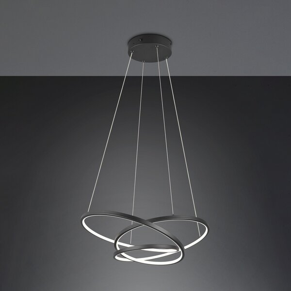 Trio Lighting Lampă suspendată cu LED Darvin lungime 64 cm negru mat metal CCT, reglabil, Negru, Camera de zi / sufragerie, Metal, Modern