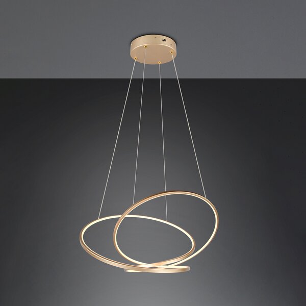 Trio Lighting Lampă suspendată cu LED Darvin lungime 84 cm, aurie, metal, CCT, reglabil, Auriu / Alamă, Camera de zi / sufragerie, Metal, Modern