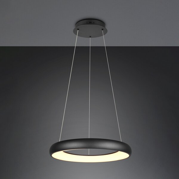 Trio Lighting Lampă suspendată Cardona LED, Ø 62 cm, negru, CCT, metal, reglabil, Negru, Camera de zi / sufragerie, Metal, Modern