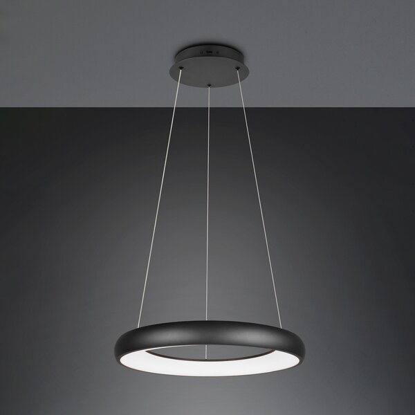 Trio Lighting Lampă suspendată Cardona LED, Ø 62 cm, negru, CCT, metal, reglabil, Negru, Camera de zi / sufragerie, Metal, Modern