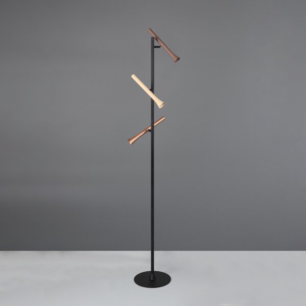 Trio Lighting Lampadar LED Fiato, 3 becuri, negru mat, metal, dimabil, reglabil, Negru, Camera de zi / sufragerie, Metal