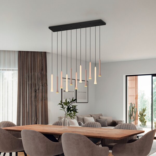 Trio Lighting Lampă suspendată cu LED Fiato, 11 becuri, lungă, metal, taupe, cafea, reglabil, Bej, Camera de zi / sufragerie, Metal