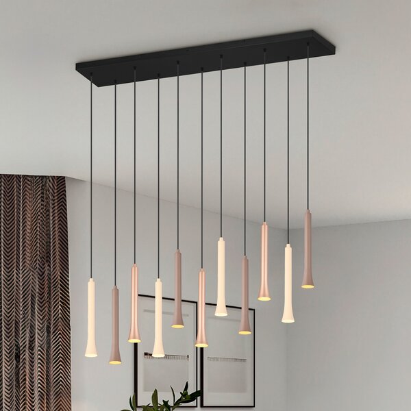 Trio Lighting Lampă suspendată cu LED Fiato, 11 becuri, lungă, metal, taupe, cafea, reglabil, Bej, Camera de zi / sufragerie, Metal