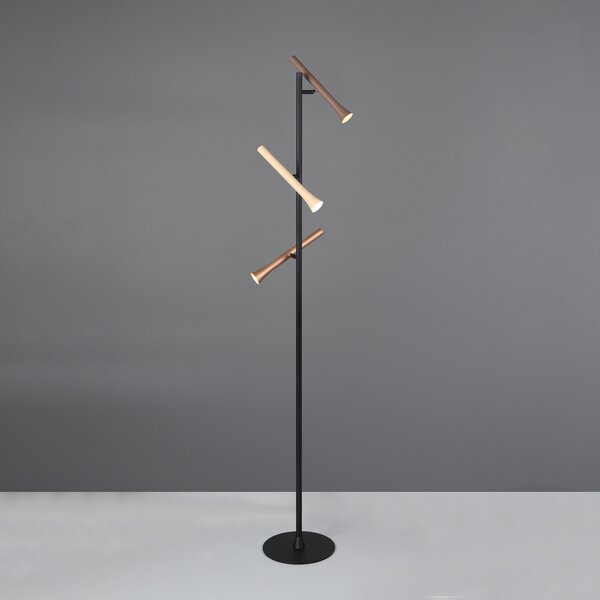 Trio Lighting Lampadar LED Fiato, 3 becuri, negru mat, metal, dimabil, reglabil, Negru, Camera de zi / sufragerie, Metal