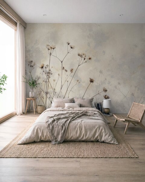Tapet tapet în stil eco cu plante sălbatice în culori pastelate, Fototapet Acuarelă, w02684 : Uwalls.ro