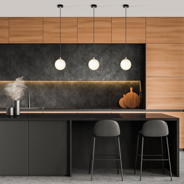 EMIBIG LIGHTING Lampă suspendată Royal, alb opal/negru, sticlă, E14, reglabil, Alb, Camera de zi / sufragerie, Sticlă, Modern
